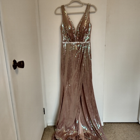 Rose Gold Sequin Mermaid Style Dress NWT - Picture 3 of 13